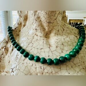 Gorgeous Malachite Green Beaded N Silver Necklace 20”